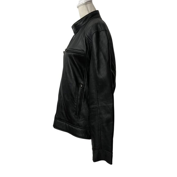The Leather Factory Women's Black Leather Bomber Moto‎ Jacket Size Large - Picture 3 of 11